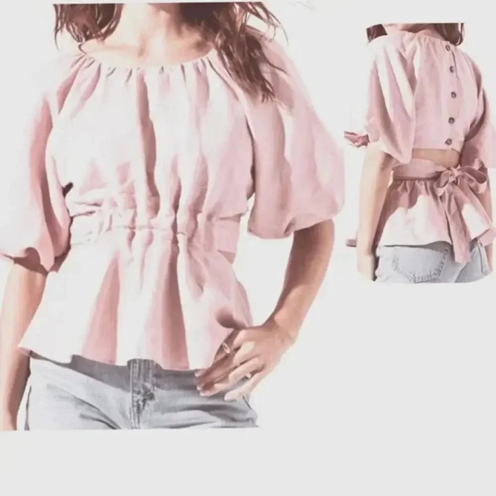 ASTR The Label Pink Vendetti Cut Out Back Blouse Top Size Large